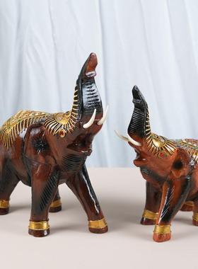 东南亚桌面摆设客厅风水象玄关泰国进口大象摆件实木雕刻博古架