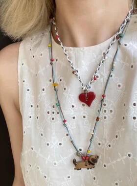 腊肠小狗项链动物吊坠小众设计独特新款毛衣链叠戴女配饰卫衣链潮