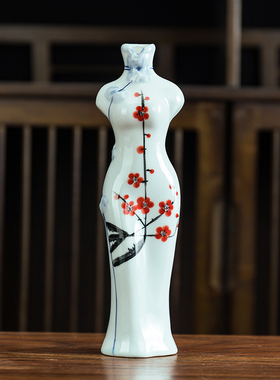旗袍仕女干花水培绿植花插陶瓷花瓶新中式客厅玄关电视柜家居摆件