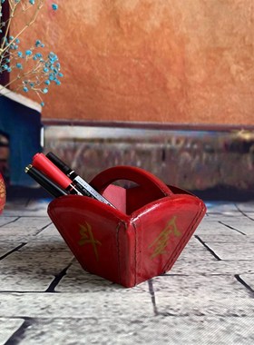 仿古老式果篮木质桌面装饰摆饰手提收纳盒升米斗店铺招财拍摄道具