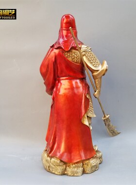 彩绘铜关公托宝武财神提刀关羽铜像摆件供奉立横刀关二爷家用佛像