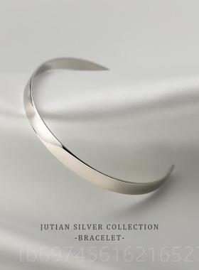 新款JUTIAN 冷淡风S银925纯银女手i饰ns潮光面学生素圈简约镯百搭