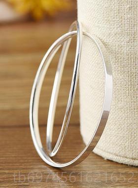 新款999纯银手手镯日韩时款女尚简银约气质双环饰足光面镯送女友