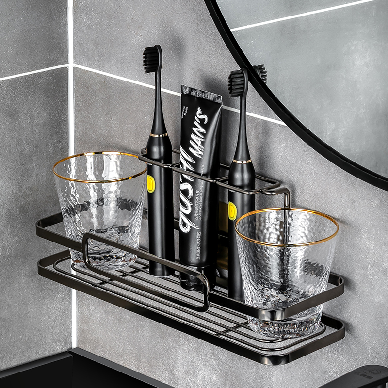 轻奢风电动牙刷置物架免打孔壁挂式挂墙漱口刷牙杯子卫生间收纳架 - 图1