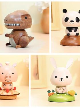 森活木趣恐龙弹簧车载摇头中控实木摆件创意可爱解压装饰治愈礼物