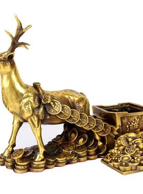擦黑铜鹿拉车摆件铜梅花鹿摆件 铜鹿摆件 铜鹿拉车摆件 摇钱树款