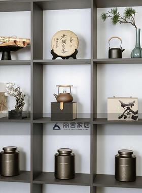 样板间茶室博古架茶盒茶袋茶饼装饰摆饰新中式茶叶罐茶柜软装摆设