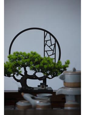 新中式迎客松彷真绿色植物盆景客厅酒柜家居玄关创意装饰禅意屏风