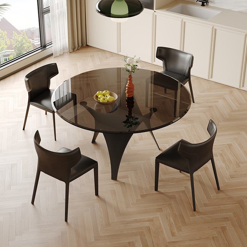 意式极简钢化玻璃圆桌小户型家用圆形餐桌椅组合设计师推荐圆餐桌,淘宝优惠券,粉丝福利购,淘宝优惠卷