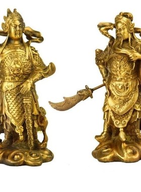 纯铜武财神关公铜像韦陀菩萨佛像摆件一对关公韦陀家居客厅工艺品