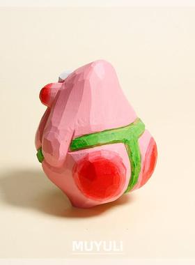 木雕木头派大星摆件电脑桌情侣一对饰品可爱桌面装饰闺蜜生日礼物