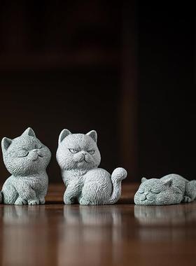 可爱萌趣小猫咪可养茶宠摆件创意动物猫盖置笔架书房镇纸桌面装饰