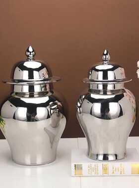 爆款北欧工艺品装饰玄关装饰陶瓷花瓶花插将军罐家居客厅小摆件