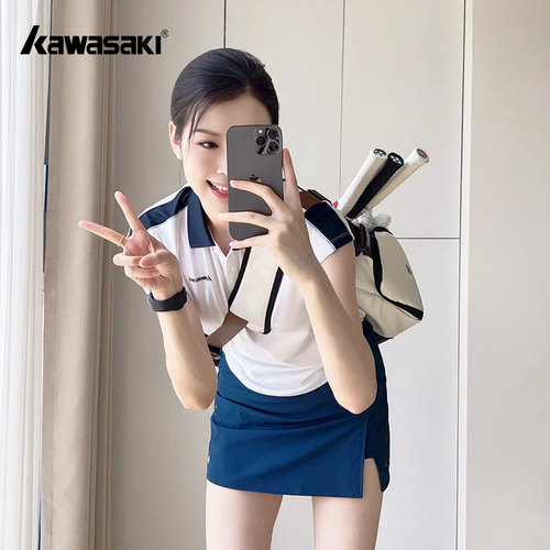kawasaki/川崎羽毛球服女新款专业运动polo衫休闲显瘦小飞袖T恤 - 图2