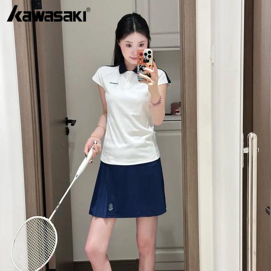 kawasaki/川崎新款羽毛球服运动休闲短袖T恤小花花裙polo衫运动服