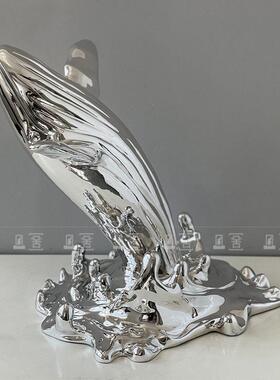 现简约海豚鲸鱼雕塑玻璃钢装饰售楼处酒店大堂客厅创意装置摆件