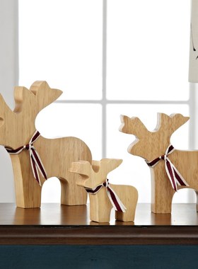 麋鹿摆件家居饰品创意q动物实木玄关桌面客厅乔迁新居酒柜摆设礼