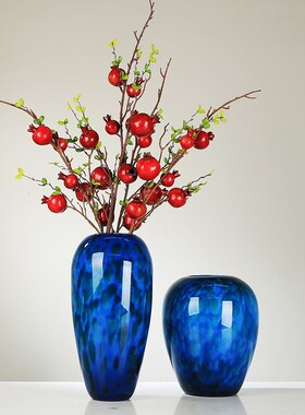 孔雀蓝艺术琉璃花瓶摆件现代轻奢客厅电视柜O玄关隔断柜花器装饰