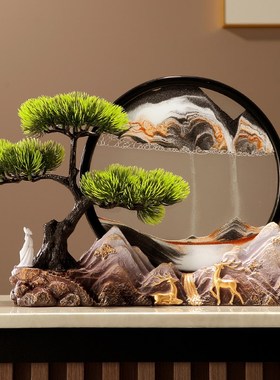 新中式创意解压办公室酒柜电视柜玄关流J沙画摆件沙漏摆设乔迁礼