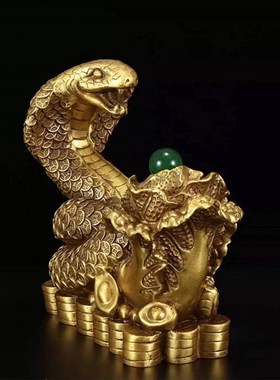 黄铜金钱百财蛇摆件铜生肖蛇白菜蛇金F钱蛇家居办公室装饰工艺礼