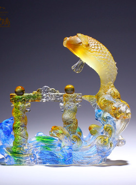 锦鲤鱼跃龙门摆件琉璃手工艺品客厅装饰招L财公司开业乔迁新居礼