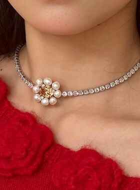 野餐系列珍珠雏菊项链原创设计轻奢气质高级感锁骨链