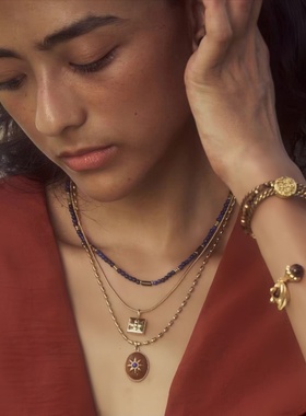 莫图蓝调复古青金石木质锁骨链