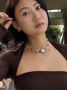 熔岩玫瑰水晶金银双色短项链