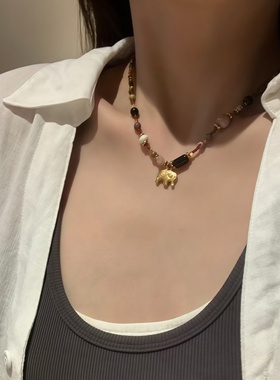 梦幻岛小象项链高级感手工锁骨链