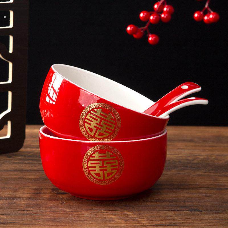 Tea cups, wedding bowls, wedding events, red mouth covers, tea sets, bowls, chopsticks, sets, dowry supplies
