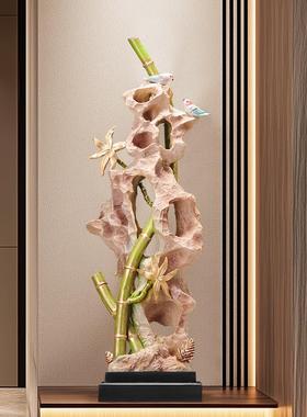 太湖石雕塑大摆件节节高升竹子玄关造景进门入户客厅高档装饰落地