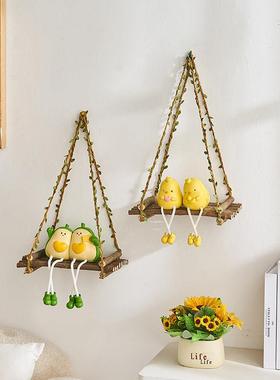 创意木制秋千入户门墙上置物架可爱吊脚娃娃客厅卧室墙面遮丑壁饰