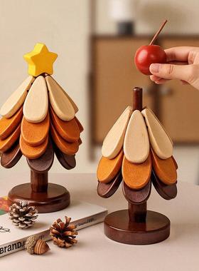 创意耶诞树隔热垫餐桌摆件一颗树实木防烫锅垫折叠杯垫碗垫装饰品