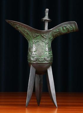 黄铜爵杯摆件仿古青铜器纯铜凤爵杯酒杯收藏家居办公室装饰品礼品