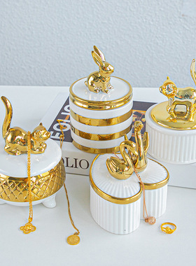 陶瓷手绘描金家居首饰盒