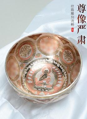 欧斯特尼泊尔手工白铜磬瑜伽颂钵银钵音碗桌面摆件佛像钵盂音钵