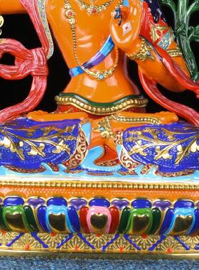 铜彩绘文殊佛像藏传复古民族风文殊菩萨坐像玄关禅意装饰摆件