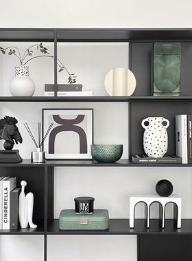 样板间书柜家居软装饰品仿真花挂画香薰创意玻璃陶瓷摆件ZH3625