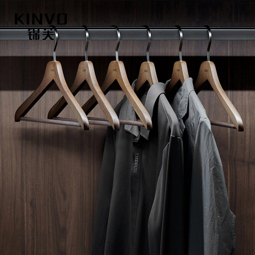 锦芙高端实木衣架挂裤子专用植绒裤架挂裙子无痕高档复古木质裙夹 - 图1