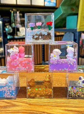 2024创意方砖亚克力流沙入油摆件大方块精致少女心桌面装饰小礼品