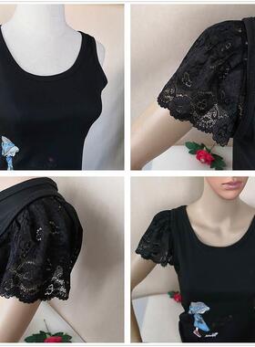 大号接无袖吊带半成品袖子黑色假袖蕾丝拼接盖袖套女花边装饰白色