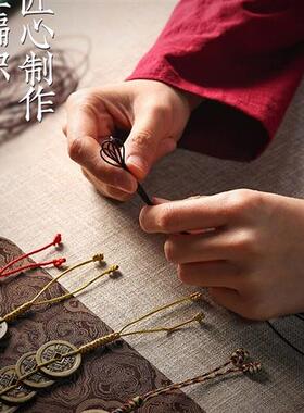 纯黄铜五帝钱门对门挂件葫芦红黄绳压门槛铜钱真品六帝钱客厅摆件