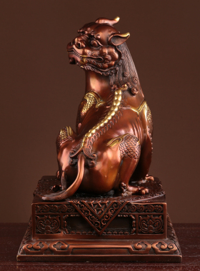全铜紫铜色谛听摆件就书九华山地藏王坐骑瑞兽办公室家居开业礼品