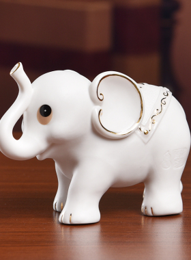 东方泥土陶瓷吉象如意象一对摆件 家居客厅电视柜装饰小象工艺品