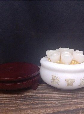 优选天然白玉聚宝盆摆件客厅博古架玄关办公室装饰摆设乔迁开业礼