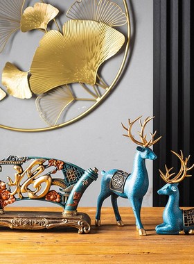 优选平安是福寓意好的摆件家居客厅电视柜桌面招财大金鹿装饰品高