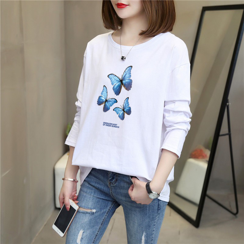 纯棉长袖t恤女装2025年新款春秋装宽松显瘦大码女士打底衫上衣服