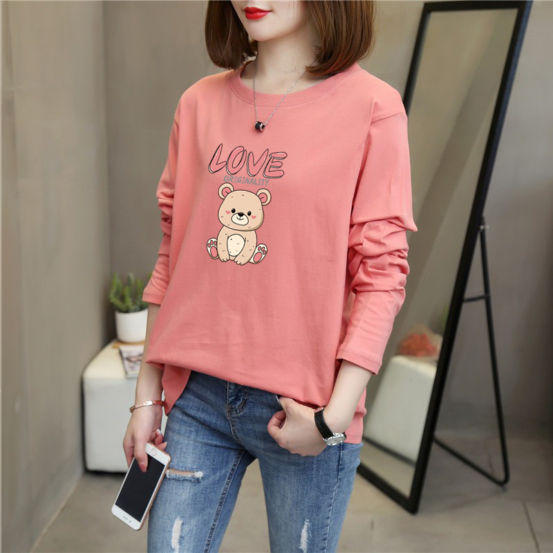 100%全棉大码女装胖mm240斤纯棉长袖t恤女2024秋装宽松显瘦打底衫