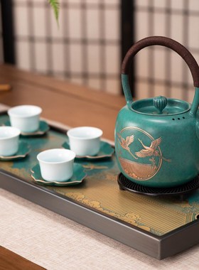 优选朱炳仁铜 铜壶单人便携泡茶壶功夫茶具瑞鹤茶礼套装