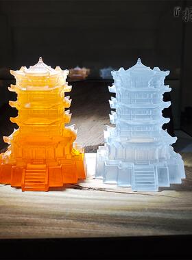 手工水泥微生态摆件黄鹤楼中式鱼缸园林水族中小微水泥民族风情